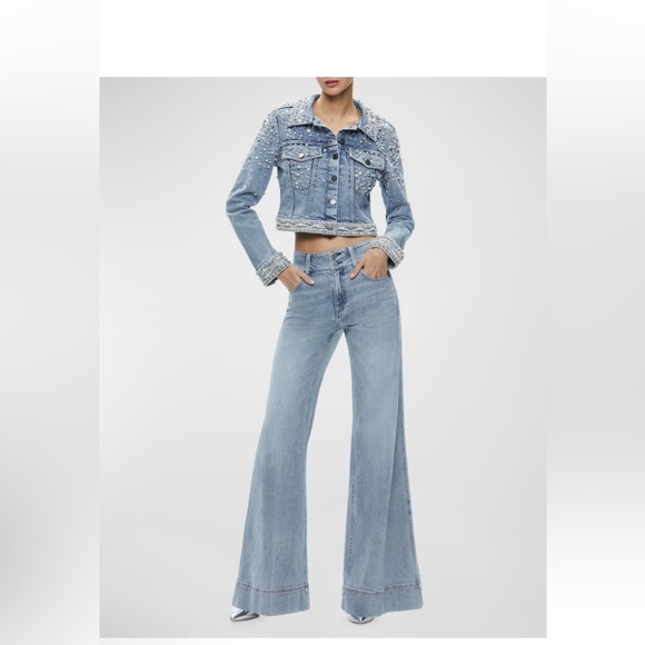 Alice + Olivia Pearl Studded Light Blue Denim Jacket small - Picture 5 of 5